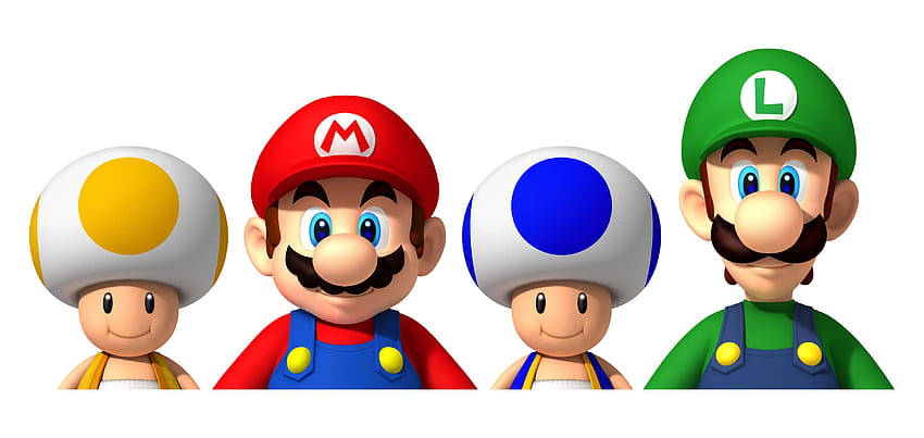 Yellow Toad, Mario, Blue Toad e Luigi, super mario bros blue toad Sfondo HD