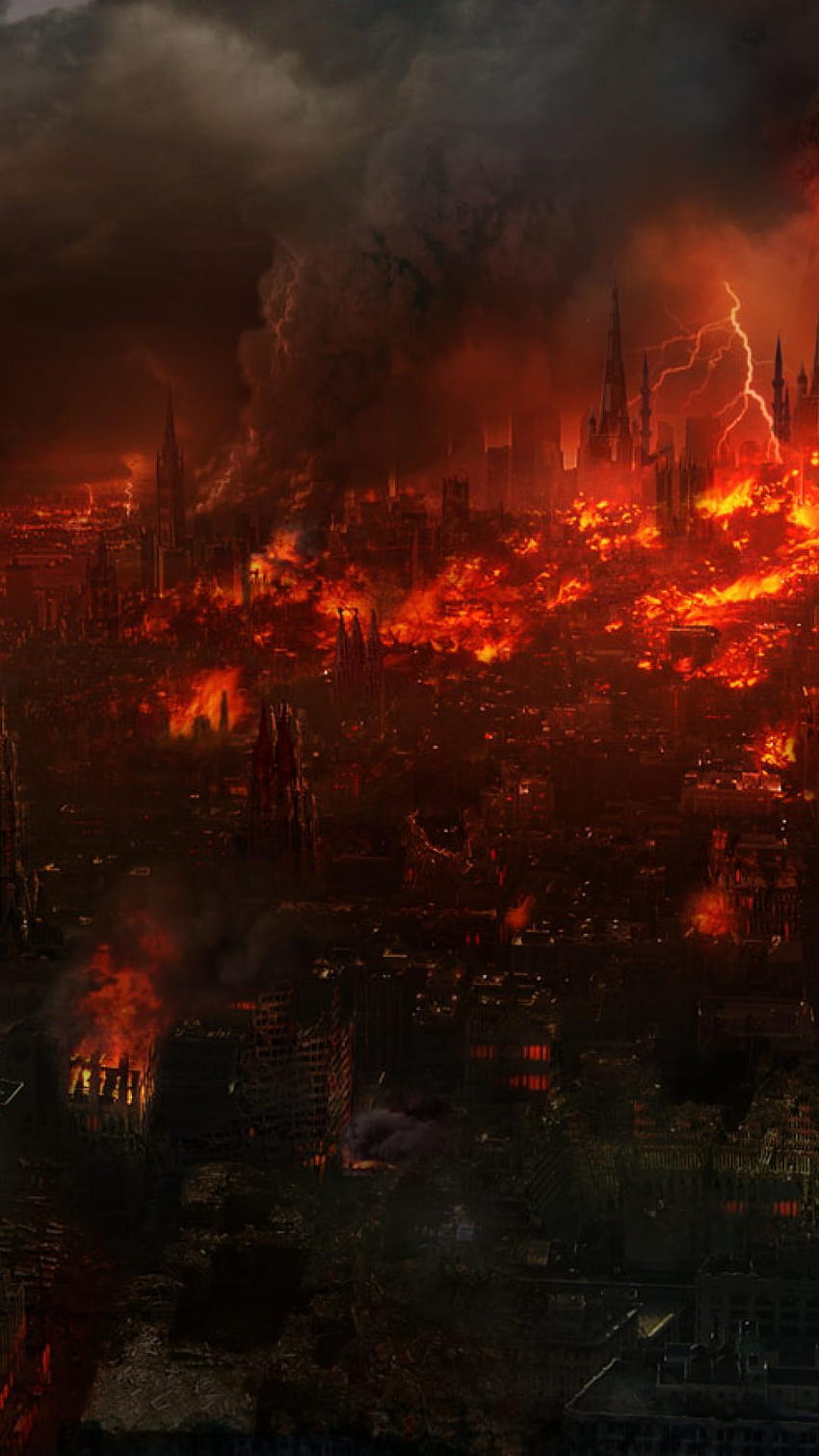ScreenHeaven: Hell Philip Straub apokaliptyczne płonące miasta, piekło mobilne Tapeta na telefon HD