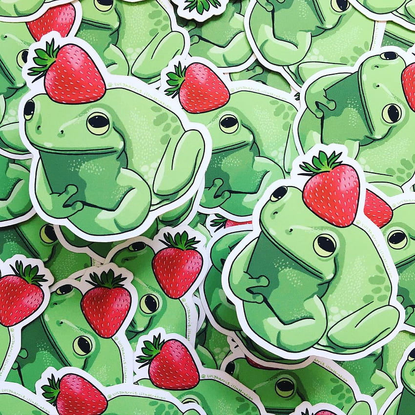 Frog with strawberry Sticker for Sale by Rihnlin  Redbubble