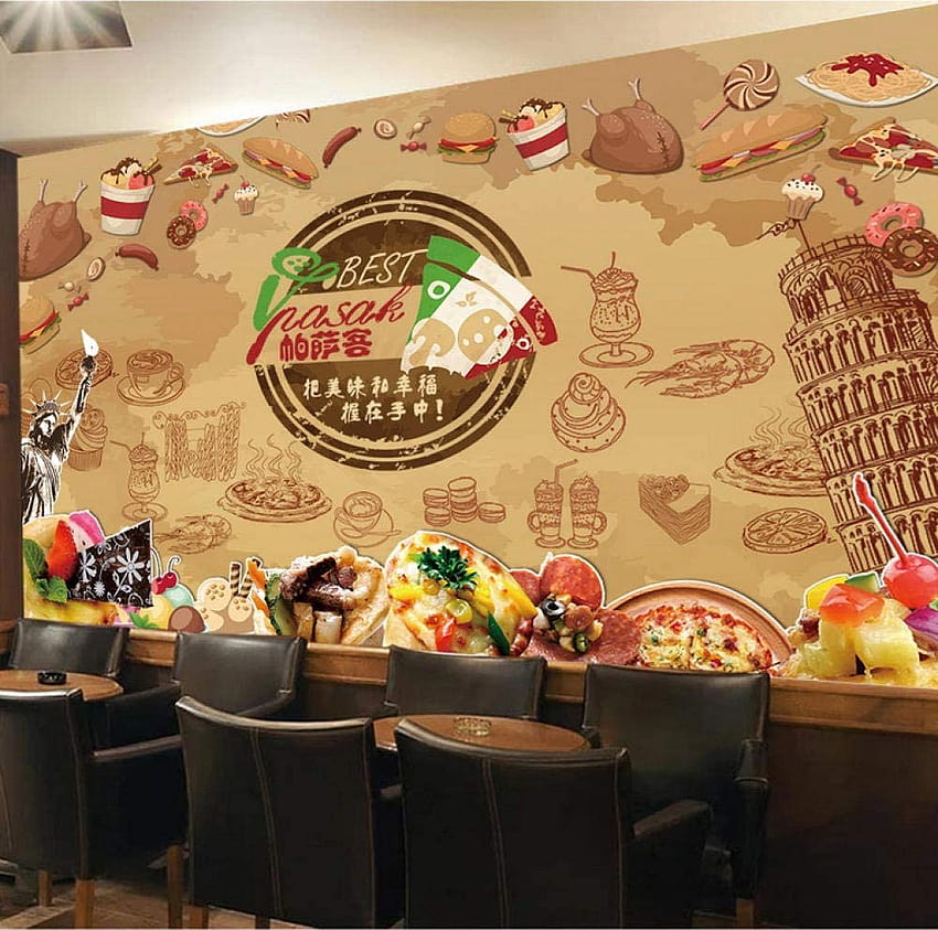 Wanghan 3D Персонализирана ретро пица Хот дог Пържено пиле Десерт Графити Фонове Зала за кафе Западен ресторант Стенопис HD тапет