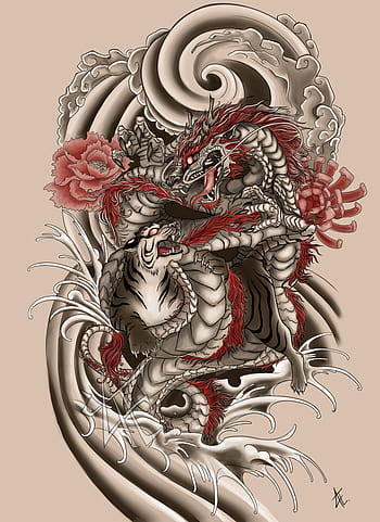 Traditional Beautiful Girl and Dragon Tattoo