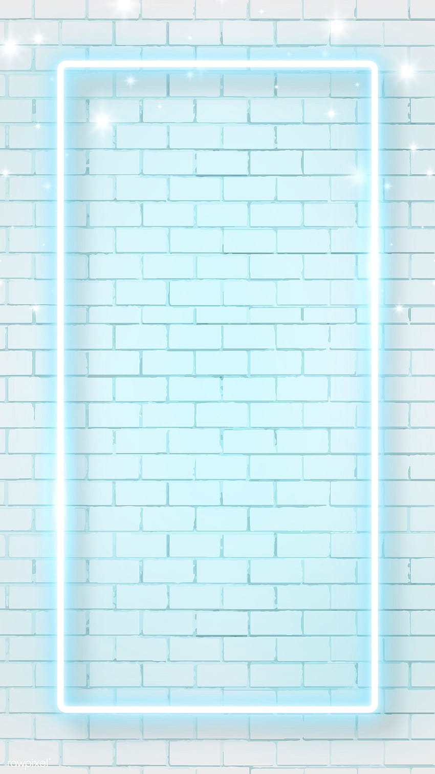 vektor premium bingkai neon biru pada latar belakang dinding bata seluler, desain bata neon dengan warna biru wallpaper ponsel HD