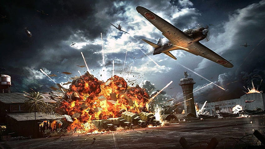 Explosiones de aviones Pearl Harbor 7 de diciembre de 1941 3D fondo de pantalla