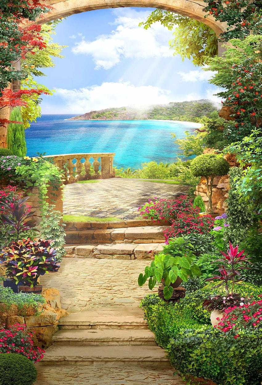 KATE Фонове 8X8FT Романтични фонове Цветна градина, фонова градина HD тапет за телефон