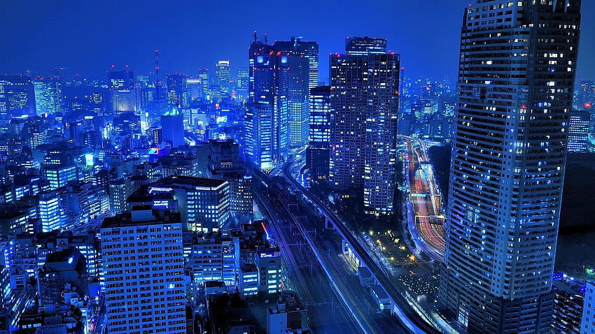 1920x1080 px blu edifici paesaggi urbani Giappone leggero notte strade Tokyo – Intrattenimento Film, tokyo arte Sfondo HD