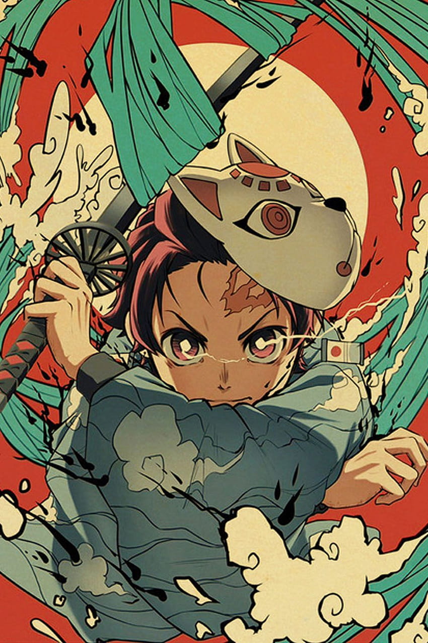 Vintage Poster Demon Slayer Kimetsu no Yaiba Anime Poster Wandkunst Retro Poster Malerei Dekoration im Jahr 2020, Anime Retro HD-Handy-Hintergrundbild