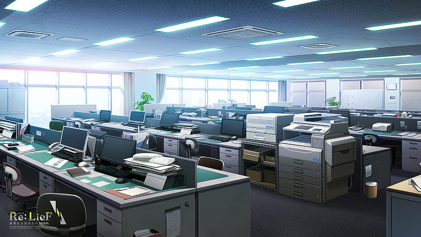 Sala de oficina, oficina de anime fondo de pantalla