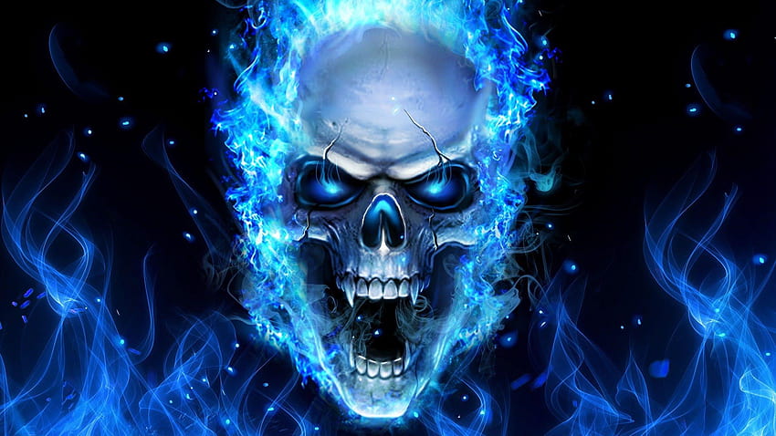 Blue Fire Skull, blue skulls HD wallpaper