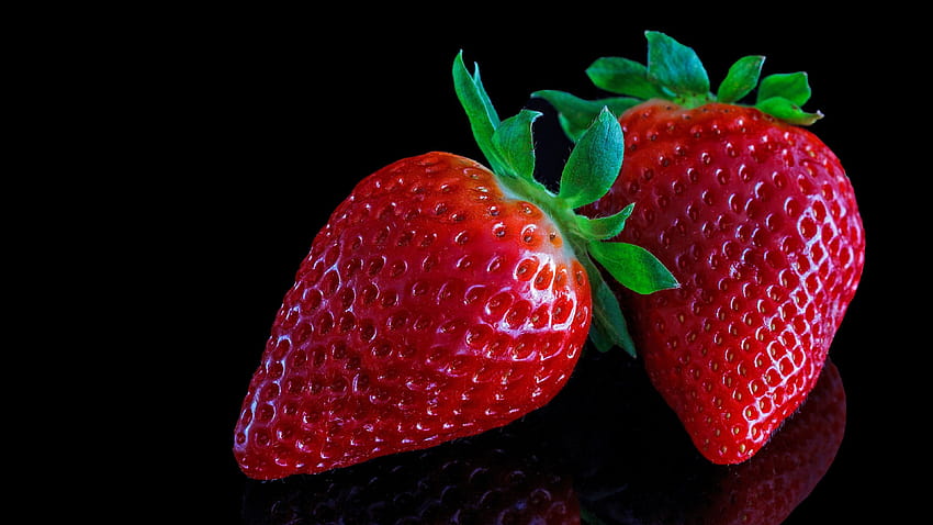 Two Strawberries In Black Backgrounds Strawberry HD wallpaper