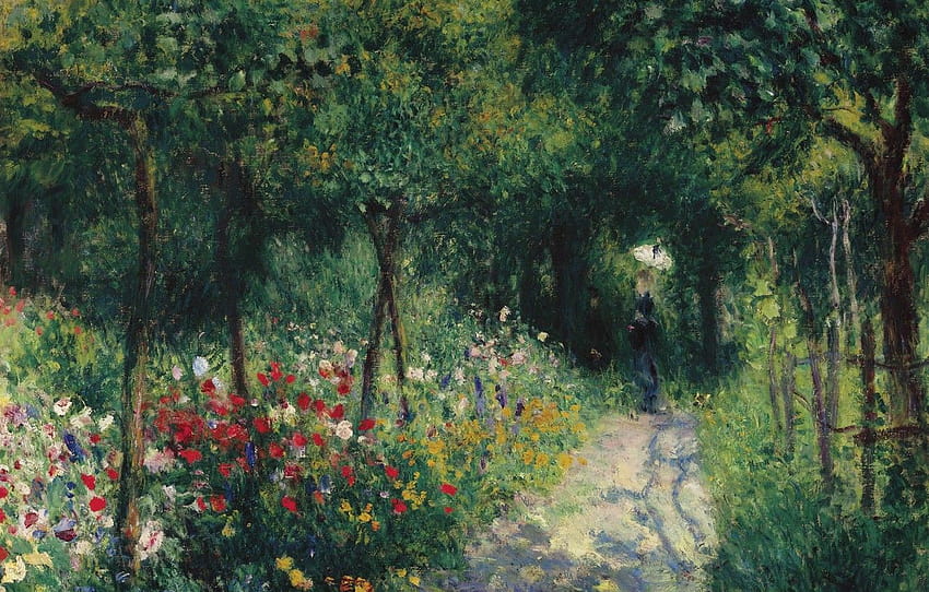 paesaggio, 1873, Pierre Auguste Renoir, Pierre Auguste Renoir, Donne in giardino , sezione живопись, donne in giardino Sfondo HD