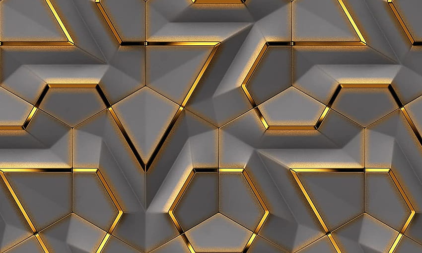 3D Gold Geometric Shapes Grey Backgrounds Wall Room : สินค้าแฮนด์เมด รูปทรงเรขาคณิต วอลล์เปเปอร์ HD