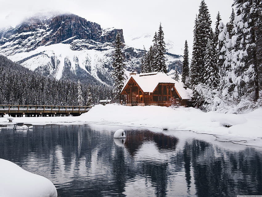 Rustic Cottage, Lake, Mountain, Winter, Snow Ultra Backgrounds for U TV : & UltraWide & Laptop : Tablet : Smartphone, winter lake HD wallpaper