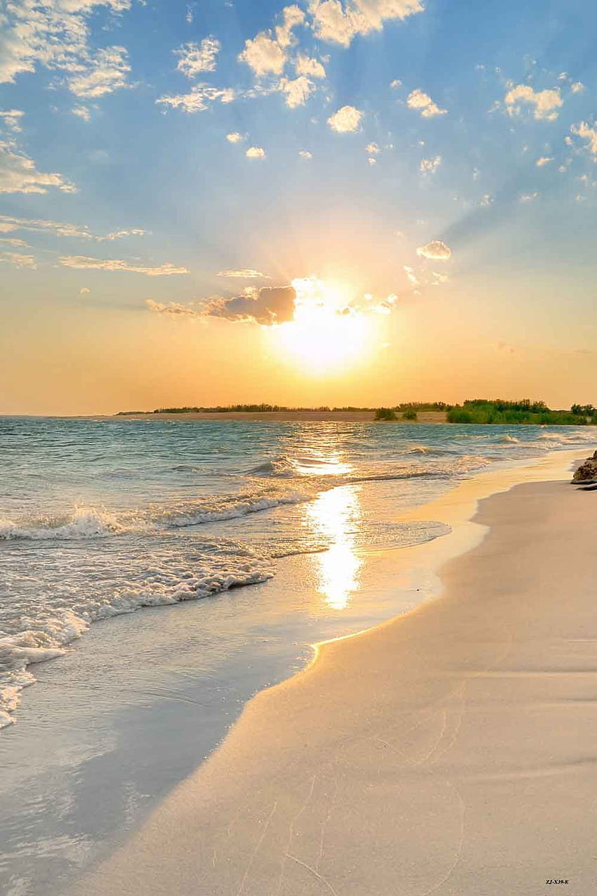 ชายหาดยามเช้าฤดูร้อน มหาสมุทรพระอาทิตย์ตกในฤดูร้อน วอลล์เปเปอร์โทรศัพท์ HD