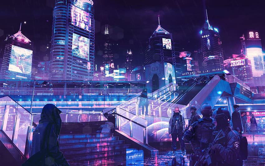 Neonowy Cyberpunk, prowadzony przez miasto retro Tapeta HD