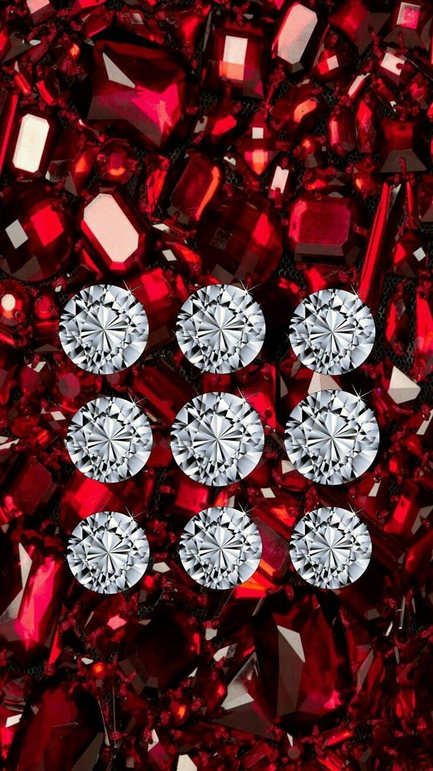 ダイヤモンドとルビーの iPhone パターン ロック画面、赤いダイヤモンド HD電話の壁紙