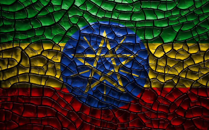 Flag of Ethiopia, cracked soil, Africa, Ethiopian flag, 3D art, Ethiopia, African countries, national symbols, Ethiopia 3D flag with resolution 3840x2400. High Quality HD wallpaper