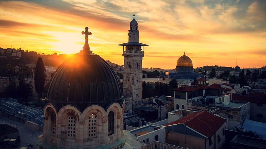 Jérusalem, Ciel, Coucher De Soleil, Croix, Ville Sainte, Église Fond d'écran HD