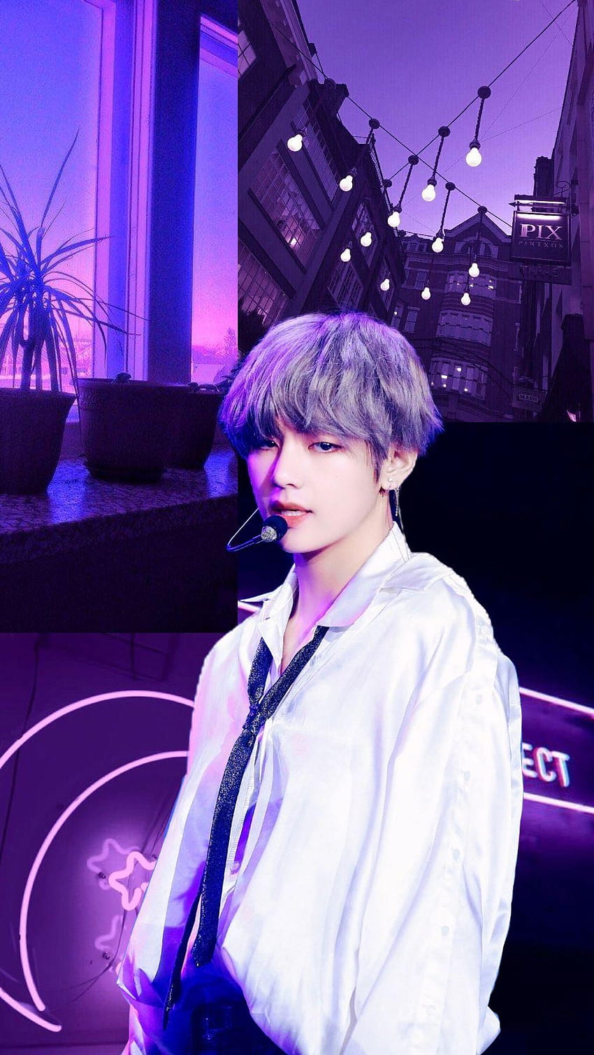 toedit bts kpop taehyung v kim purple aes, bts v 2019 HD phone wallpaper