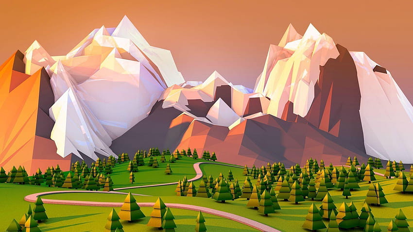 Low Poly Art Painting 3D Of Beautiful Landscape HD wallpaper