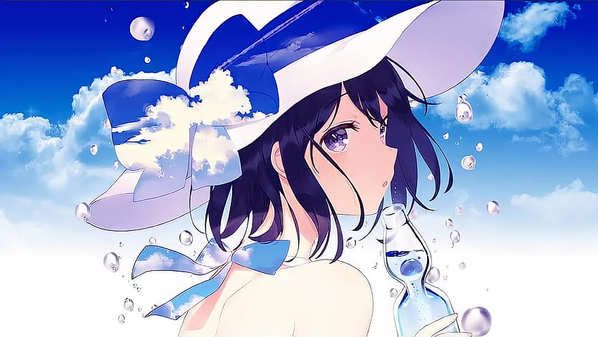 : Seele Vollerei, Honkai Impact, Honkai Impact 3rd, anime girls, summer dress, blue hair, clouds, sun hats, bare shoulders 4320x2436 HD wallpaper