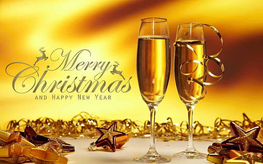 Merry Christmas Happy New Years Two Glasses With Champagne, happy new year champagne glasses HD wallpaper