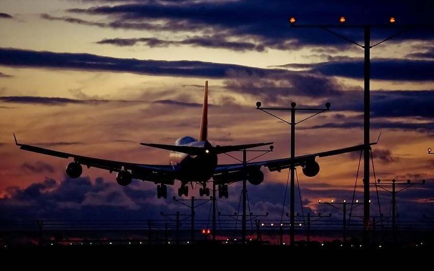 Plane Taking Off Night Light HD wallpaper