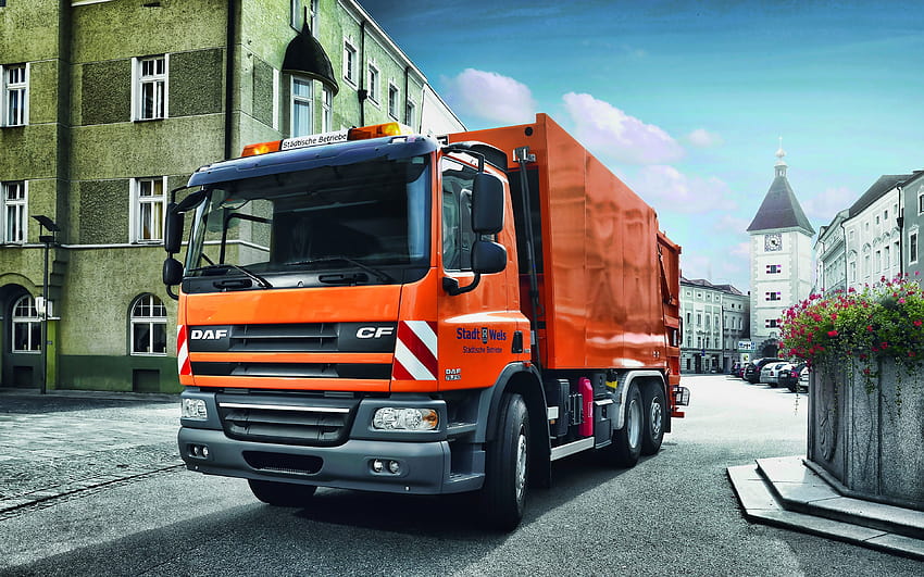 DAF CF, garbage truck, 2019 trucks, street, 2019 DAF CF, LKW, new CF, trucks, DAF with resolution 3840x2400. High Quality HD wallpaper