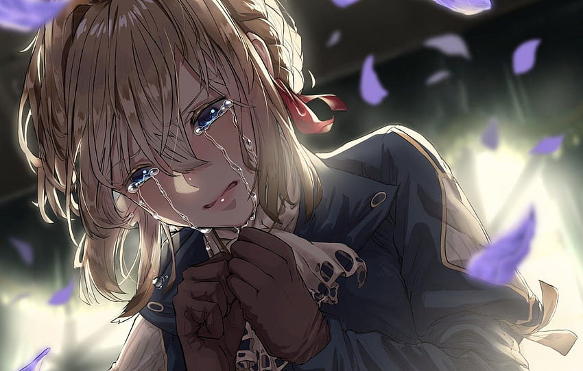 girl, petals, tears, Violet Evergarden , section сёнэн, violet evergarden anime HD wallpaper