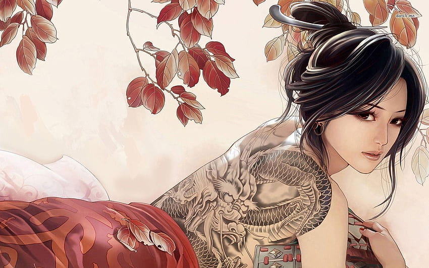 Piękne dziewczyny z tatuażami Art Anime Najlepsze, fantasy japońskie dziewczyny sztuki Tapeta HD