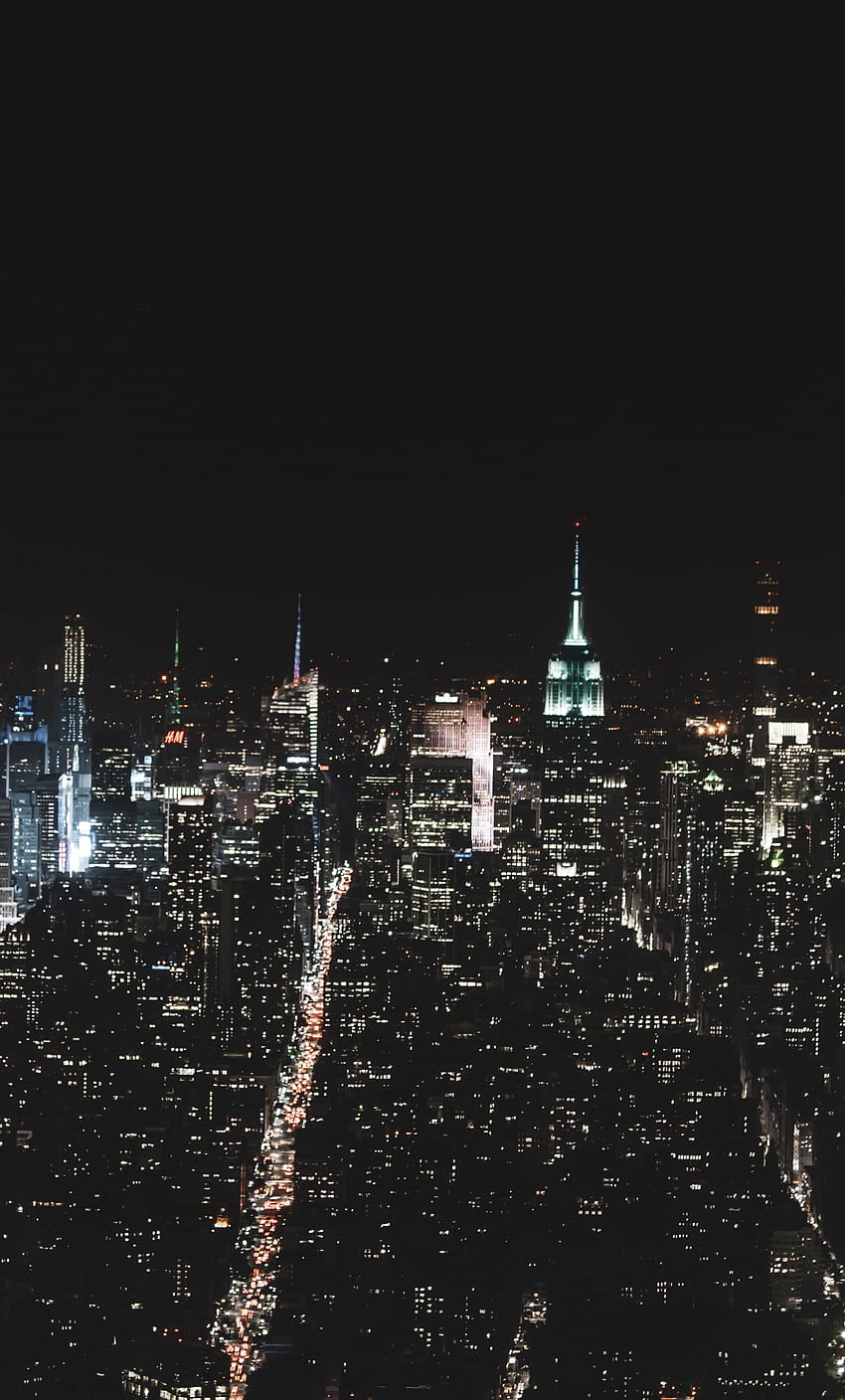 Vista a volo d'uccello, New York, edifici, città, notte, 1280x2120, iPhone 6 Plus, telefono notturno di New York Sfondo del telefono HD