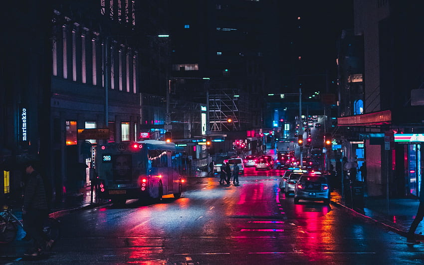 2560x1600 night city, street, lighting, traffic, anime midnight city HD wallpaper