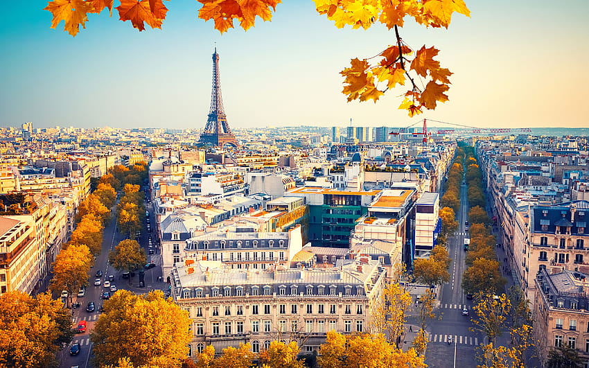 Paris Fransa Sonbahar Yollar Sokak Şehirler Evler 3840x2400 HD duvar kağıdı