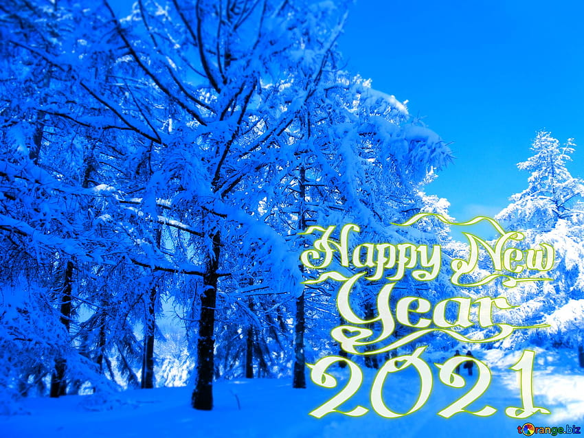 feliz ano novo 2021 neve inverno floresta azul em CC, feliz ano novo inverno 2021 papel de parede HD
