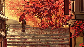 Anime boy autumn tree artwork wallpaper background  plingcom