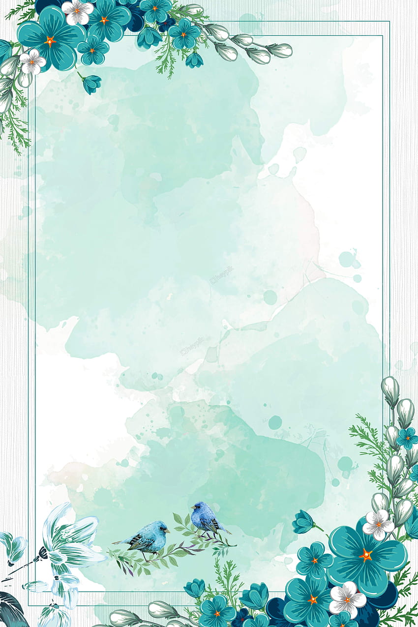 中国風の水彩画の青い花の境界線の背景のベクトル、花の境界線 HD電話の壁紙
