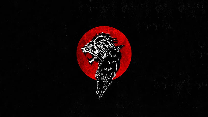 Lion And Crow Minimal, Artysta, Tła oraz czerwony i czarny lew Tapeta HD