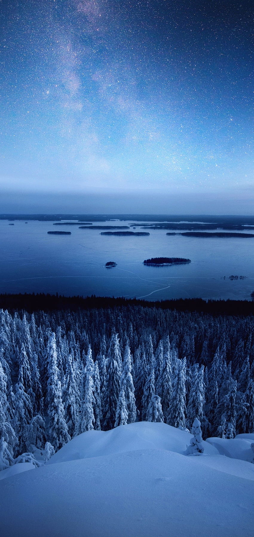 1440x3040 Национален парк Коли, сняг, зима, млечен път, звездно небе, Финландия за Samsung Galaxy Note 1 Plus & S10 Plus, s10 plus зима HD тапет за телефон