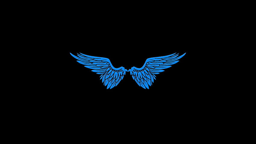 天使、青い翼、黒、ミニマル、シンプル、1920x1080、高品質、高精細、鳥の翼 高画質の壁紙