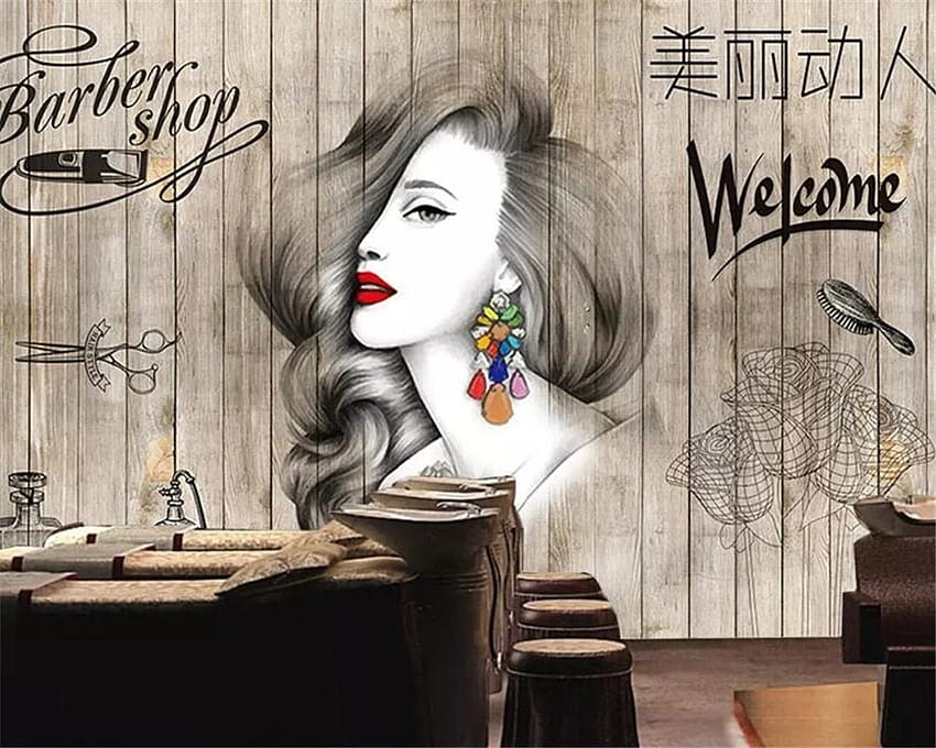 Beibehang Custom Fashion Salon Rambut Penata Rambut Salon Kecantikan Toko Tukang Cukur Latar Belakang Dinding Dekorasi 3D Mura Wallpaper HD
