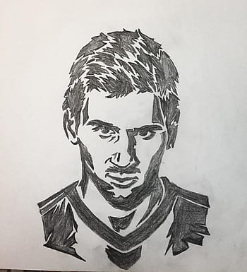 AI Image Generator Lionel Messi portrait chalk on paper drawing
