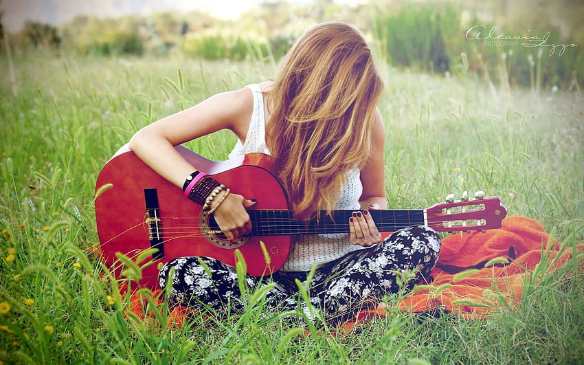 Pin on Musica, women playing guitar HD wallpaper