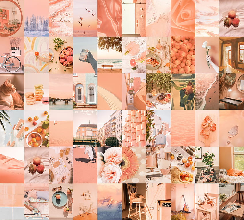 Wall Collage Kit Aesthetic Peachy / 60pcs Digital / Pastel Peach Vision Mood Board Set / Printable Art / Room Decor in 2021, peach collage Wallpaper HD