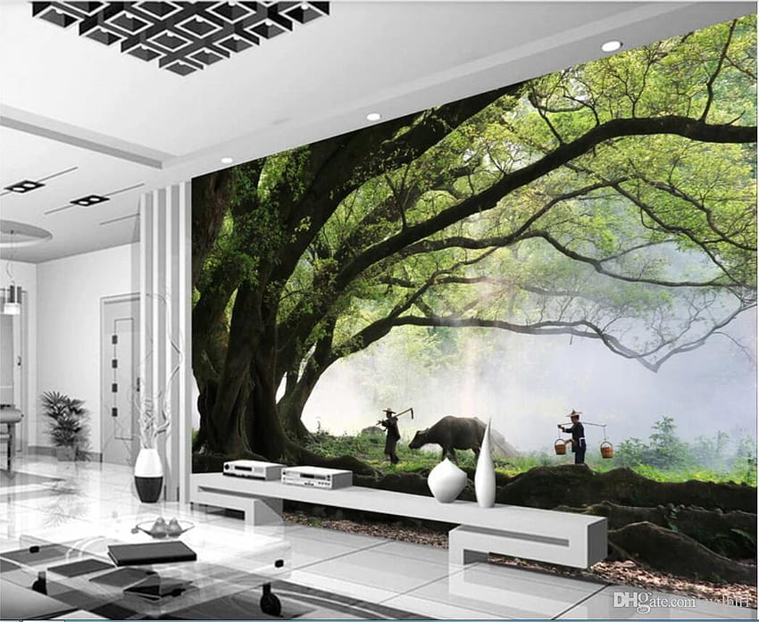 3d Room Custom Big Tree Spring Rain Fog Spring, spring plowing HD wallpaper