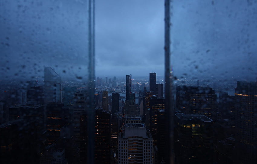 시티, 비, 창문, 고층 빌딩, 밤 도시, 비 방울, 조감도, 섹션 город, 도시에 비가 내림 HD 월페이퍼