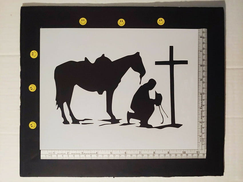Cowboy Praying Kneeling at Cross with Horse HD wallpaper
