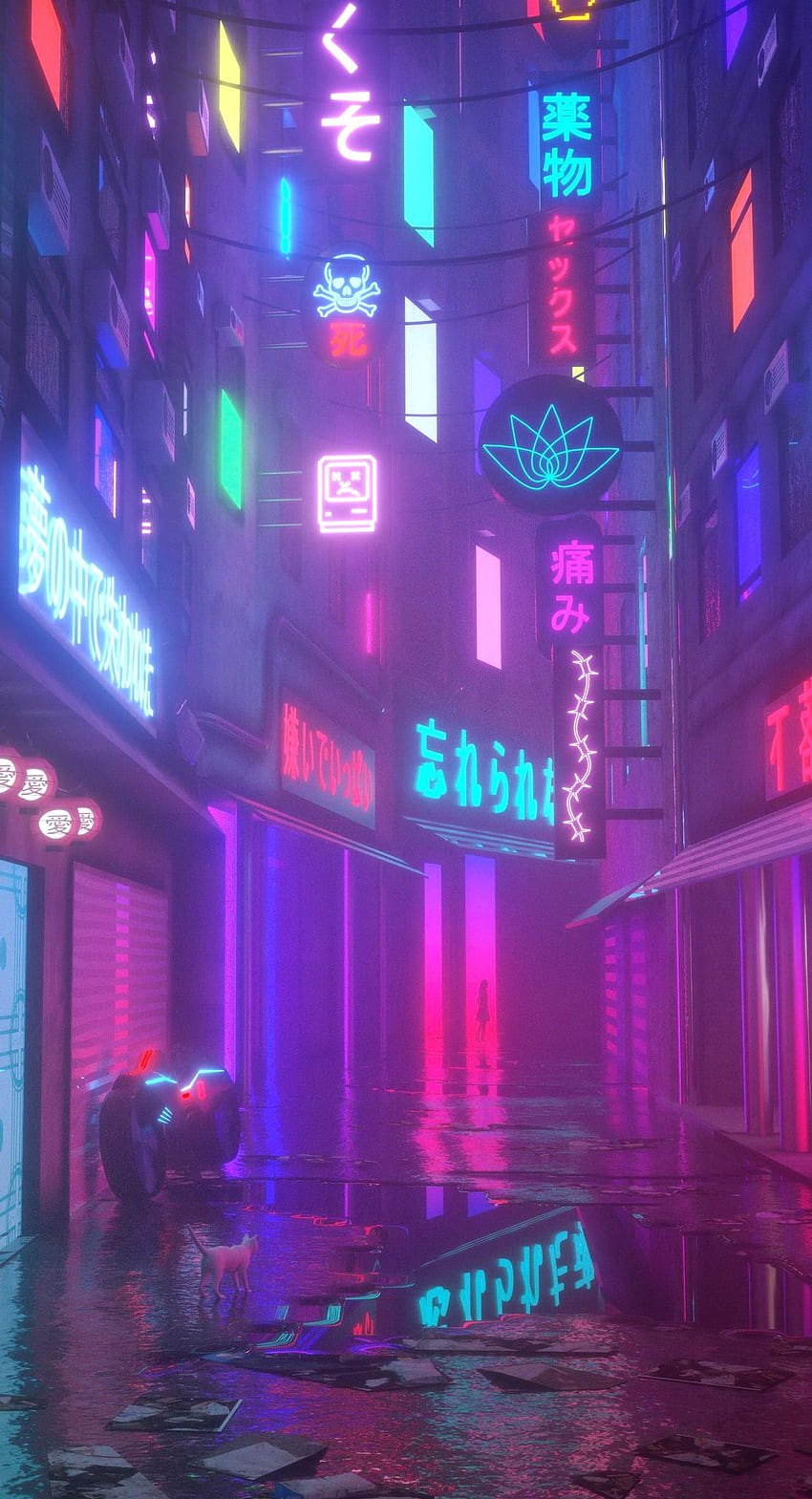 cyberpunk Asian city street blurred neon lights at night urban slum district blade runner inspired neon noi… HD phone wallpaper