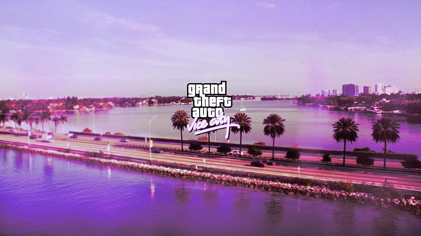 グランド セフト オート バイス シティ ロード ピンク ロゴ 海 湖 PC ゲーム , 背景, 都市のゲーマー 高画質の壁紙