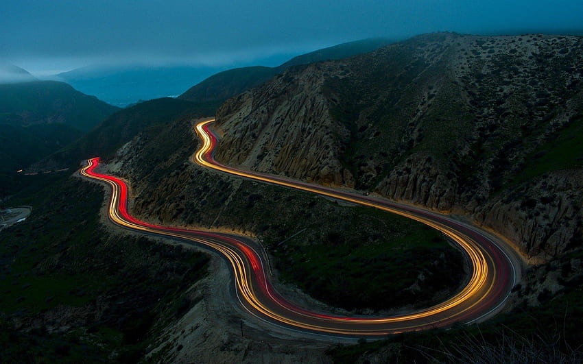 2988563 road landscape long exposure california aerial view HD wallpaper