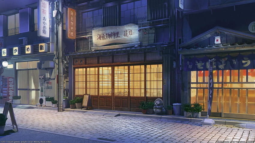 Sceneria anime ...pinterest.dk, uliczny nocny budynek anime Tapeta HD