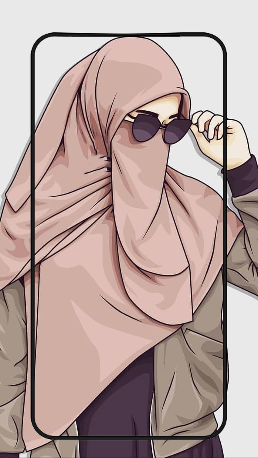 Female profile wearing headset illustration, Chibi Anime Hijab